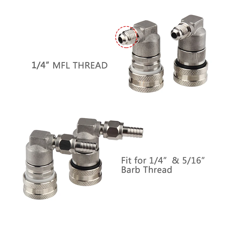 Stainless Steel Ball Lock Disconnect Coupler With 90 Degree Mfl 1/4