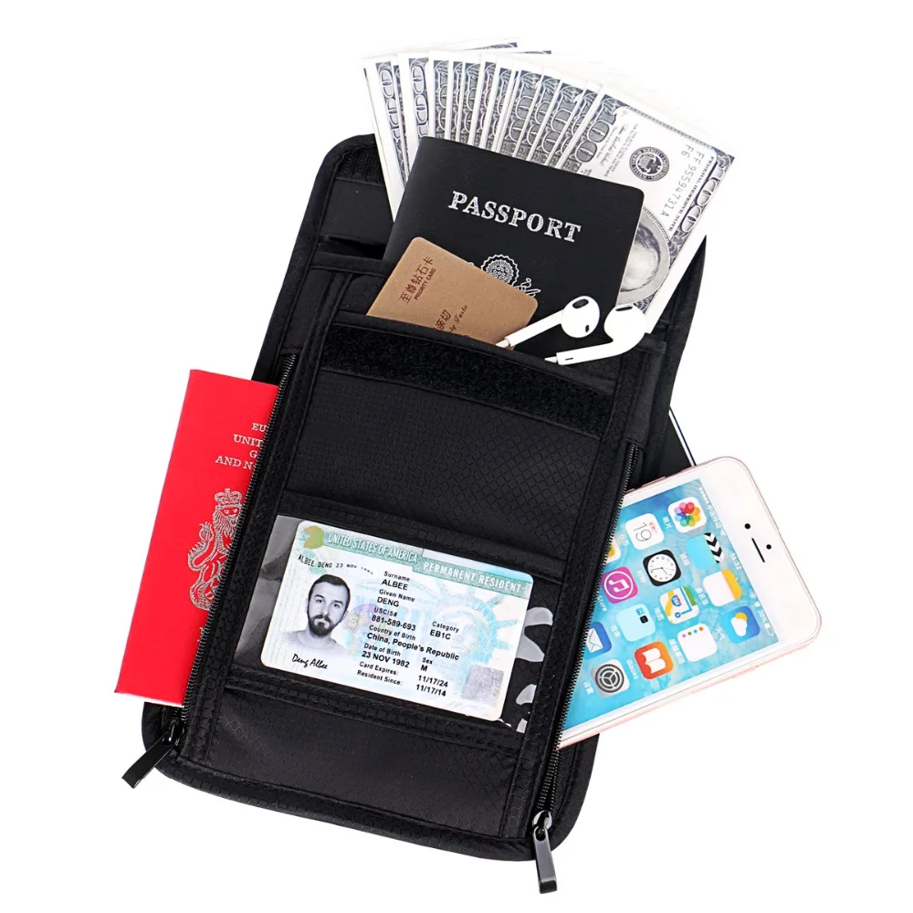 

Piboshi RFID Blocking Travel Wallet,Neck Stash Pouch Organizer For Passport,Money,Credit Card, Black