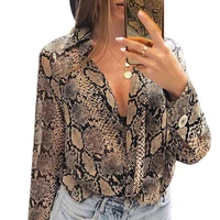 

Women Casual New Style 2019 Loose Blouse Button Long Sleeve Snake Printing Shirts Blouses