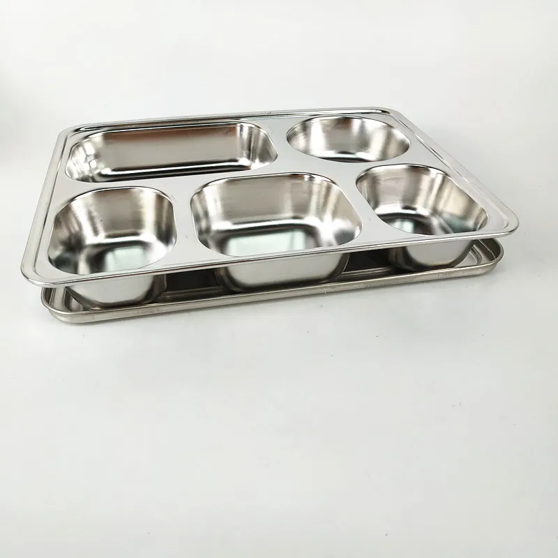 304 Stainless Steel Food Tray With 5 Compartments Hospital Food Tray