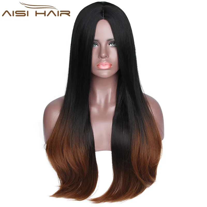 

Aisi Hair Wholesale 30 inch Cheap Synthetic Long Curly Wavy Ombre Brown Hair Wigs For Black Women