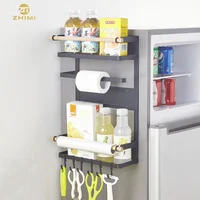 

New Style Black Color Kitchen Wall Mount Storage shelf Metal Magnetic Refrigerator Hanging Rack