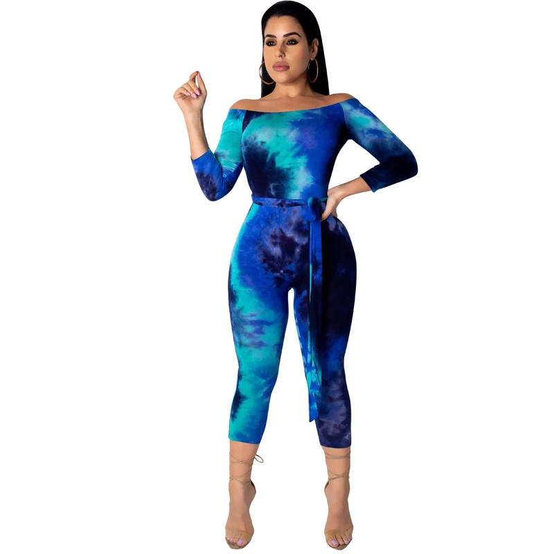 

2019 One-neck printed Jumpsuit Women Beach Casual long Sleeve Sashes Club Party Summer Jumpsuit pants