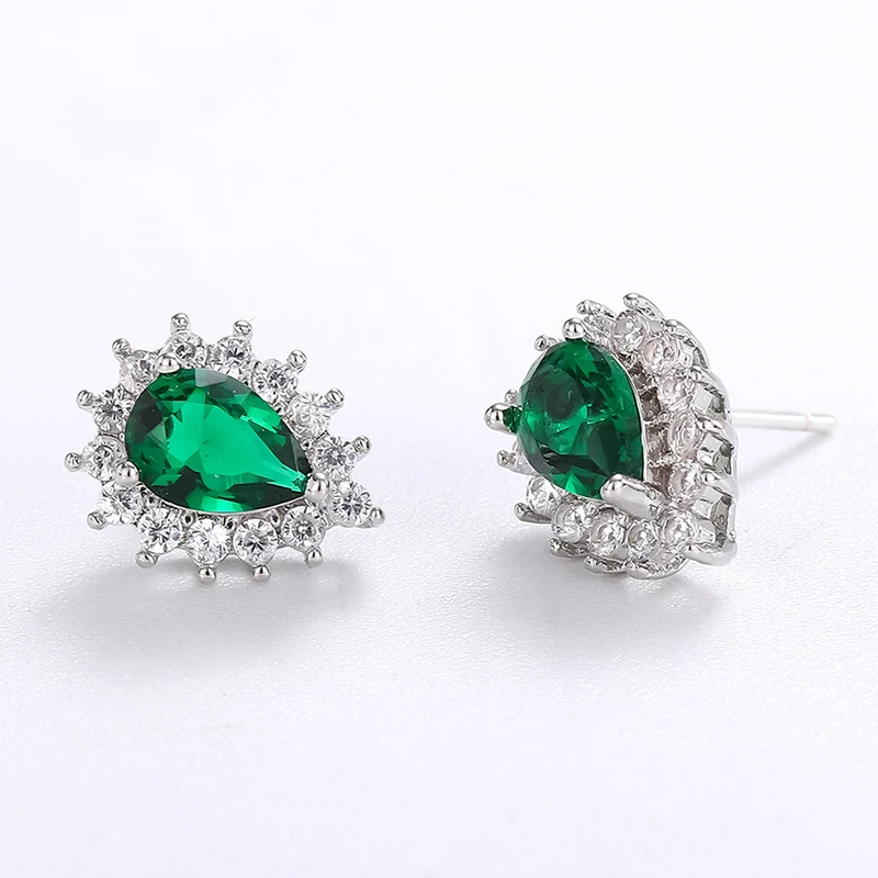

Lateefah 2019 Hot Sale Inlay Emerald Earrings Stud Earrings For Girls Elegant Earrings For Women Jewelry, Silvery earrings