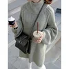 Latest Split Design And Long Sleeve Loose Knit Lady Oversized Sweater