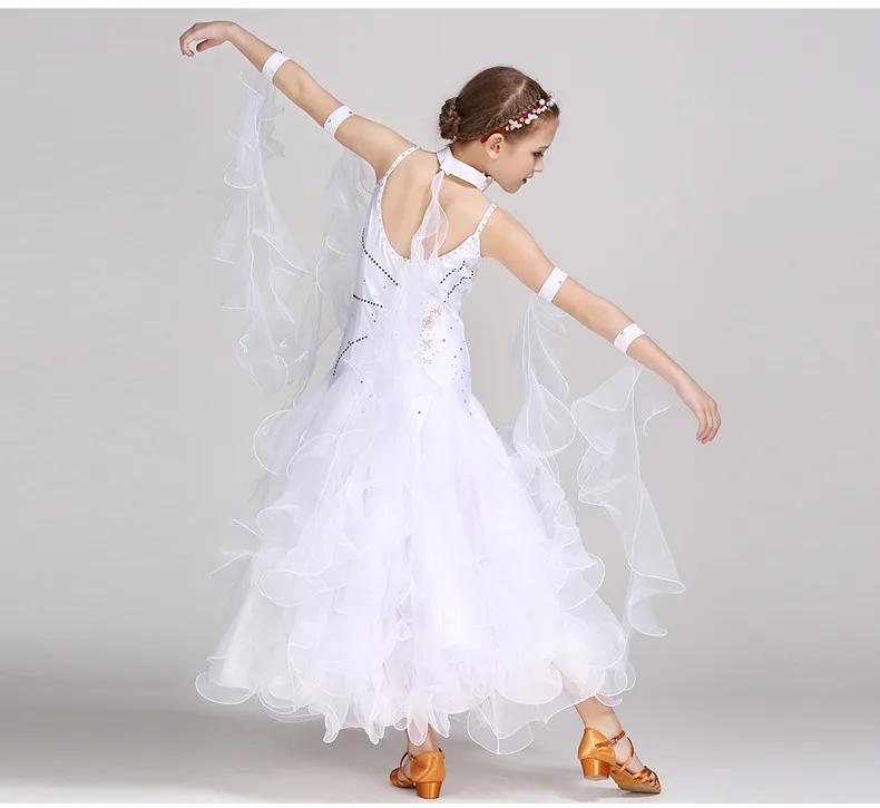 Kids Girls Elegent Performance Wear Children Ballroom Dance Dresses