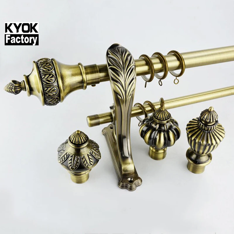 

KYOK curtain accessories iron pipe with plastic curtain rod stopper, decoration hardware 28/22mm double twisted curtain rod, Ab/ac/gp/cp/ss/sn/bk/bks