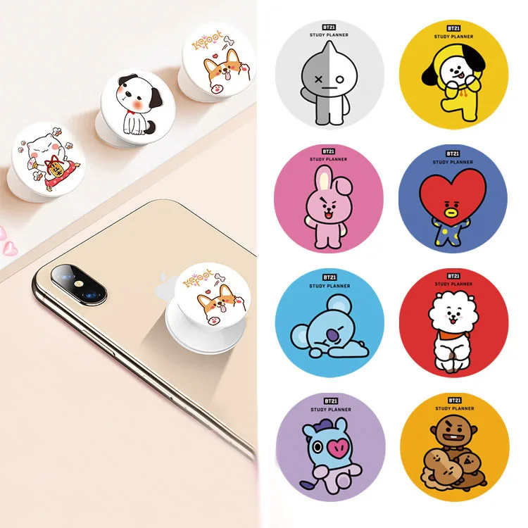 

Kpop StarS BT21 Cartoon Phone Holder cartoon Telescopic Bracket Customization Ring Holders, Blue;yellow;white etc.