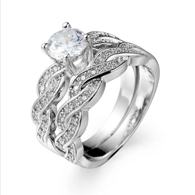 

High-End white gold plated diamond engagement ring, As the picture