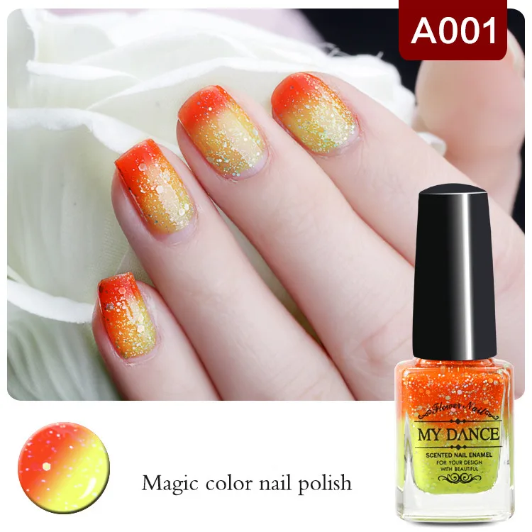 1 Bottle 6ml Peel Off Yellow Orange Temperature Color Changing Thermal Nail Polish Nail Shimmer Nail