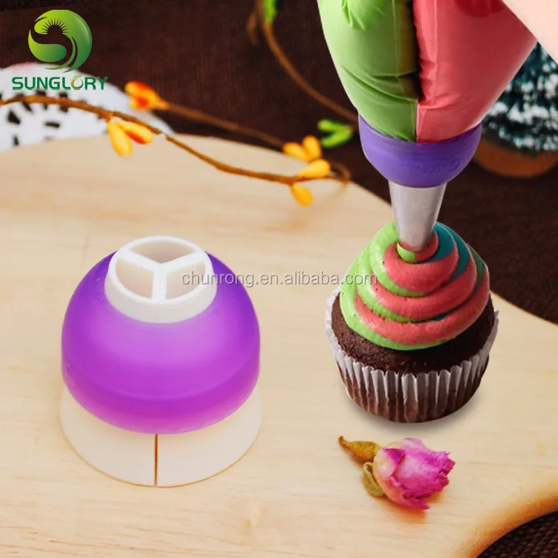 Misula Baking ColorSwirl Tri-Color Coupler for Sphere Tips Icing Piping Bag Converter Baking Cake Cupcake Cookie Cream 3-Color Decorating Tool Suitable for Sphere Ball Tips 1