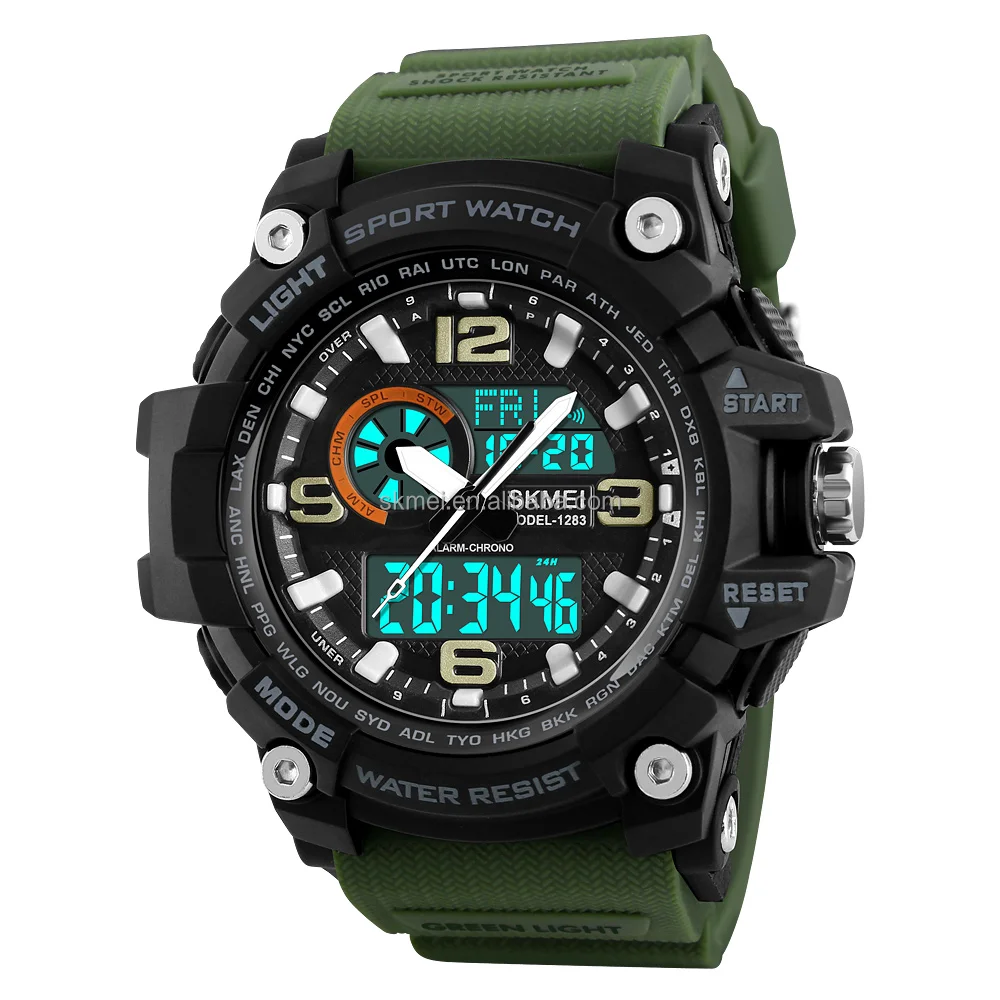 

Men sport watches trendy waterproof sports watch low price chronograph jam tangan, Black;blue/black;red/balck;blue/red;army green;khaki