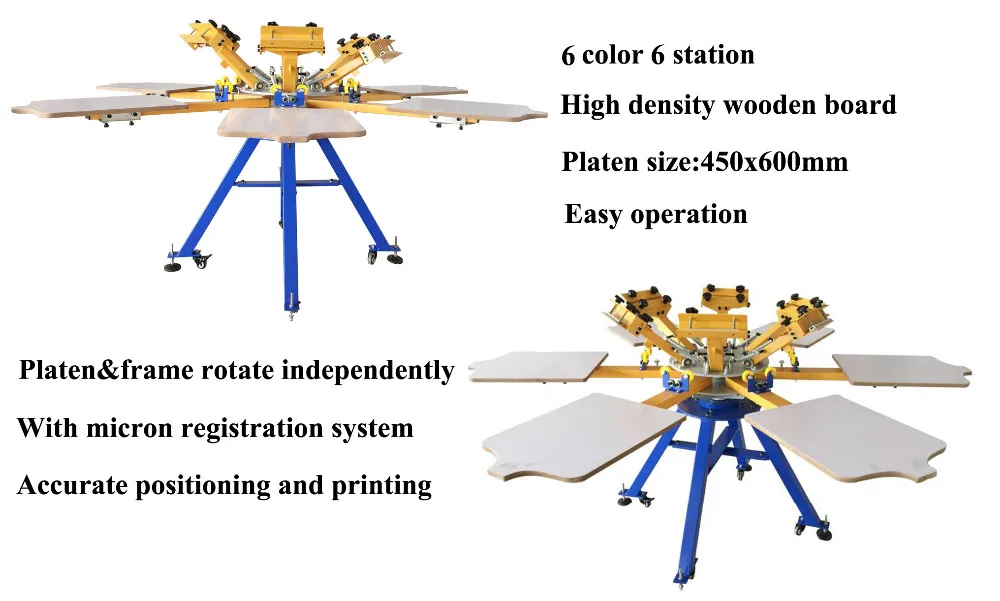 6 color 6 station silk screen printing press