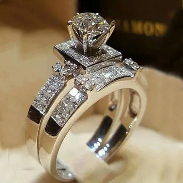 Hot Sale Classic Geometric Women Hearts And Arrows Full Diamond Engagement Rings