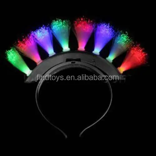 WITH BATTERIES WHOLESALE LOT OF 12 MULTI-COLOR FIBER OPTIC MOHAWK HEADBANDS
