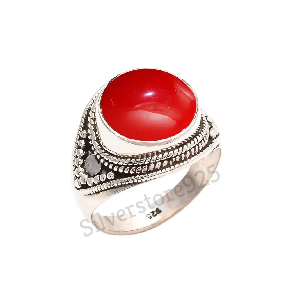 Outstanding Jewelry Red Coral 925 Sterling Silver Plated 8 Grams Ring Size 9 US