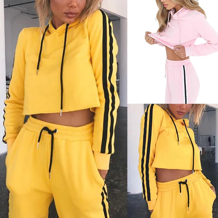 

Latest Design Long Sleeve Pullover Fitted Tracksuit Women Crop Top Hoodie, As show crop top hoodie