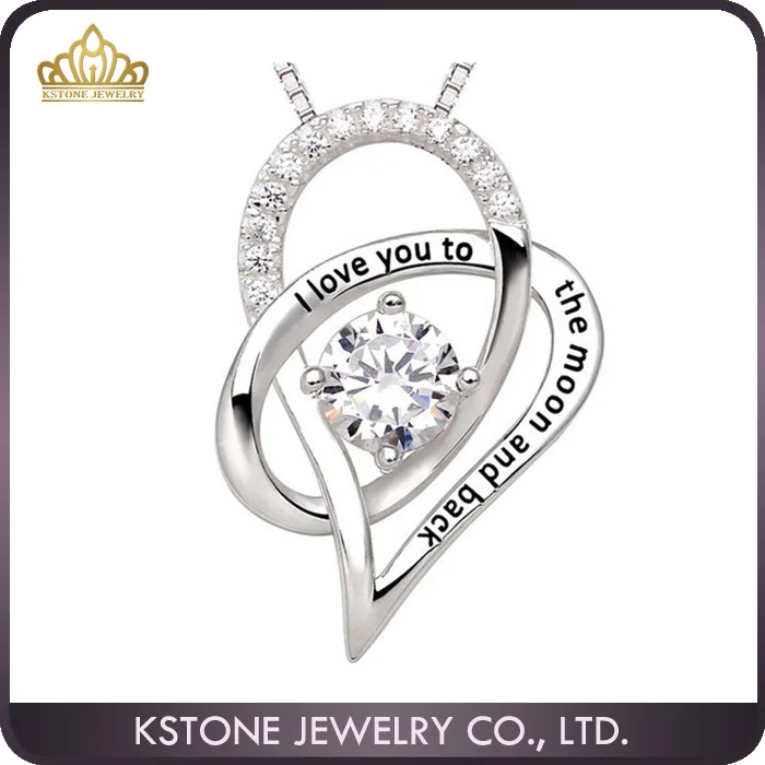 

KSTONE I love you to the moon and back 925 Sterling silver heart pendant necklace, Can be customized