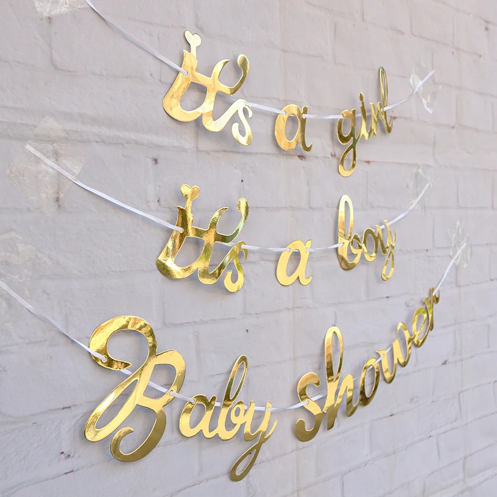Amazon Hot Selling Baby Shower Banner Het Een Meisje/jongen Gouden