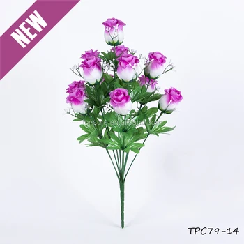 12 Heads Purple Rose Flower Plastic Wedding Flower Bouquet With