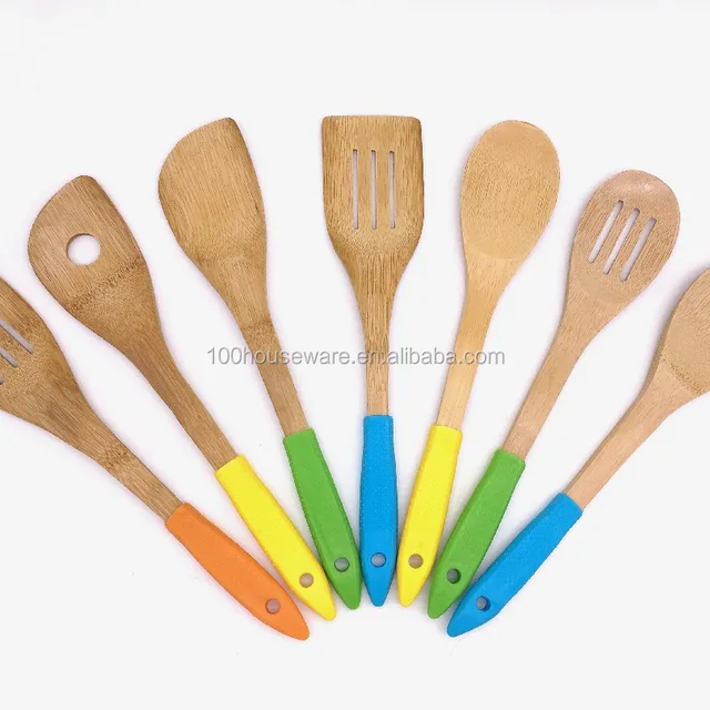 Manufactory Wholesale Bamboo Cooking Utensils With Silicon Handle