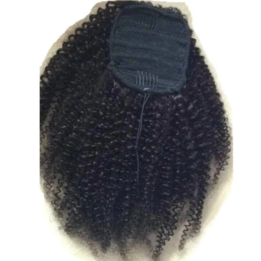 

140g African natural big Afro Puff Kinky Curly drawstring ponytails human hair extension pony tail hairpiece