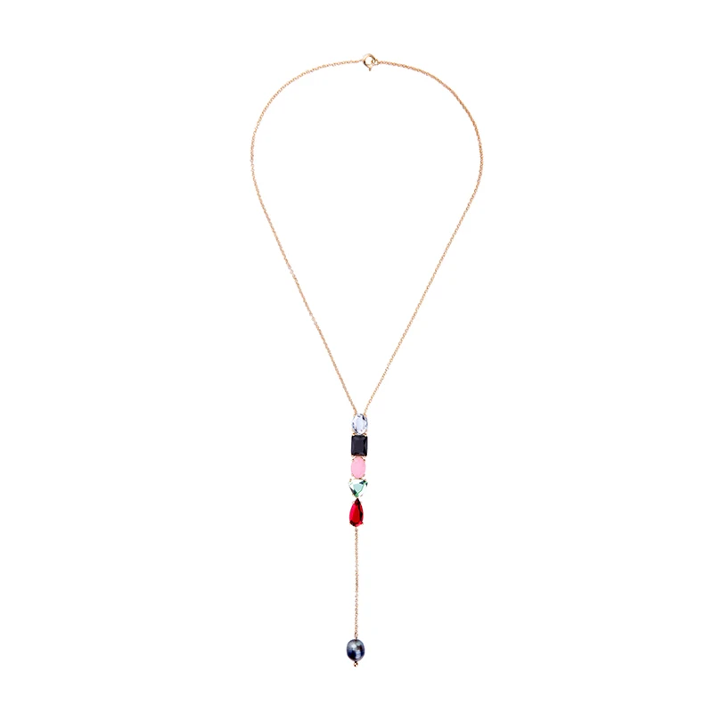

xl01658b Long Pearl Drop Gemstone Necklace Women