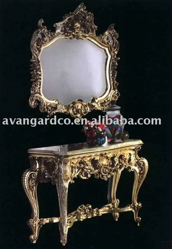 Madera maciza de lujo italiano consola, espejo, muebles tallados a ...