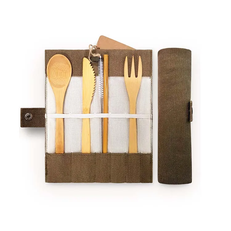 

New Product BPA Free Eco Friendly Bamboo Wood Serving Spoon Cutlery Set with Toothbrush, Customized color
