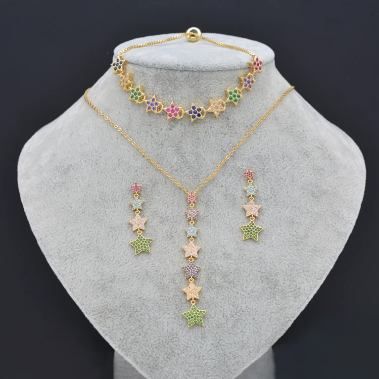 

fashionable women jewelry multi color diamond necklace and earring zircon jewelry set