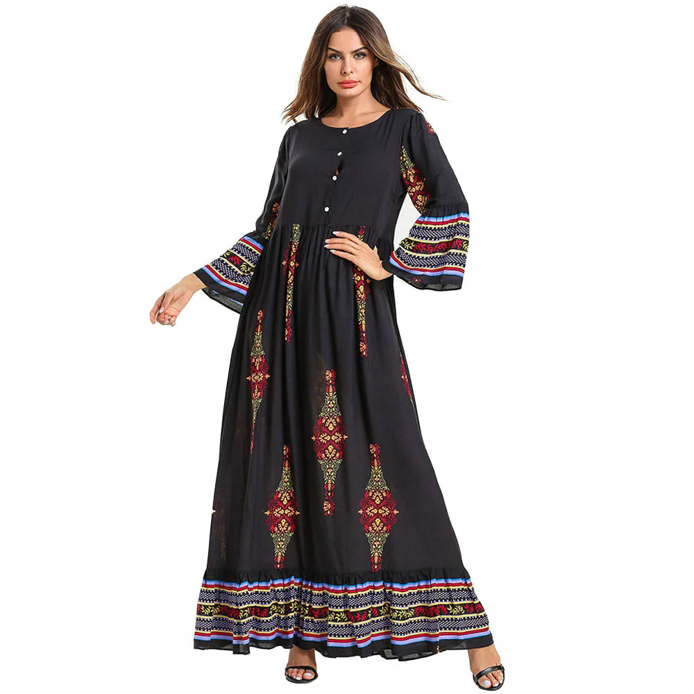 

Muslim Clothing Islamic Fashion Floral Printed Long Maxi Dress Abaya Design Clothing, N/a