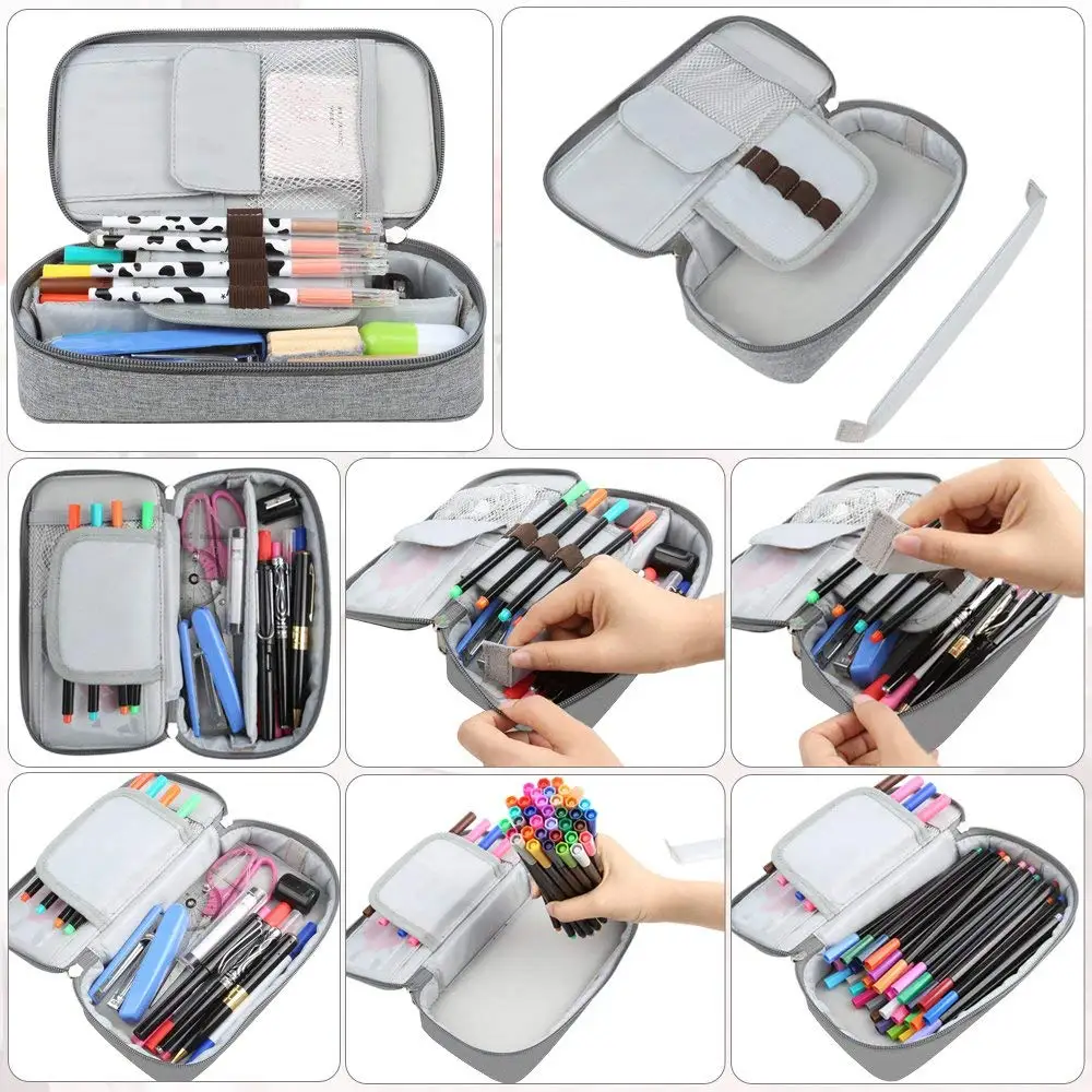 A pencil case in the desk. Desk pencil case.