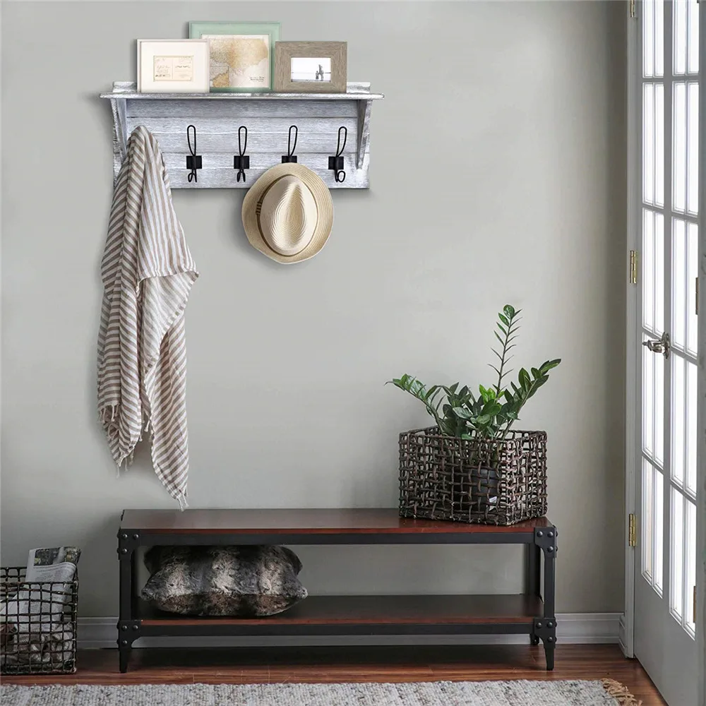 
Rustic Wall Mounted Coat Rack Shelf 