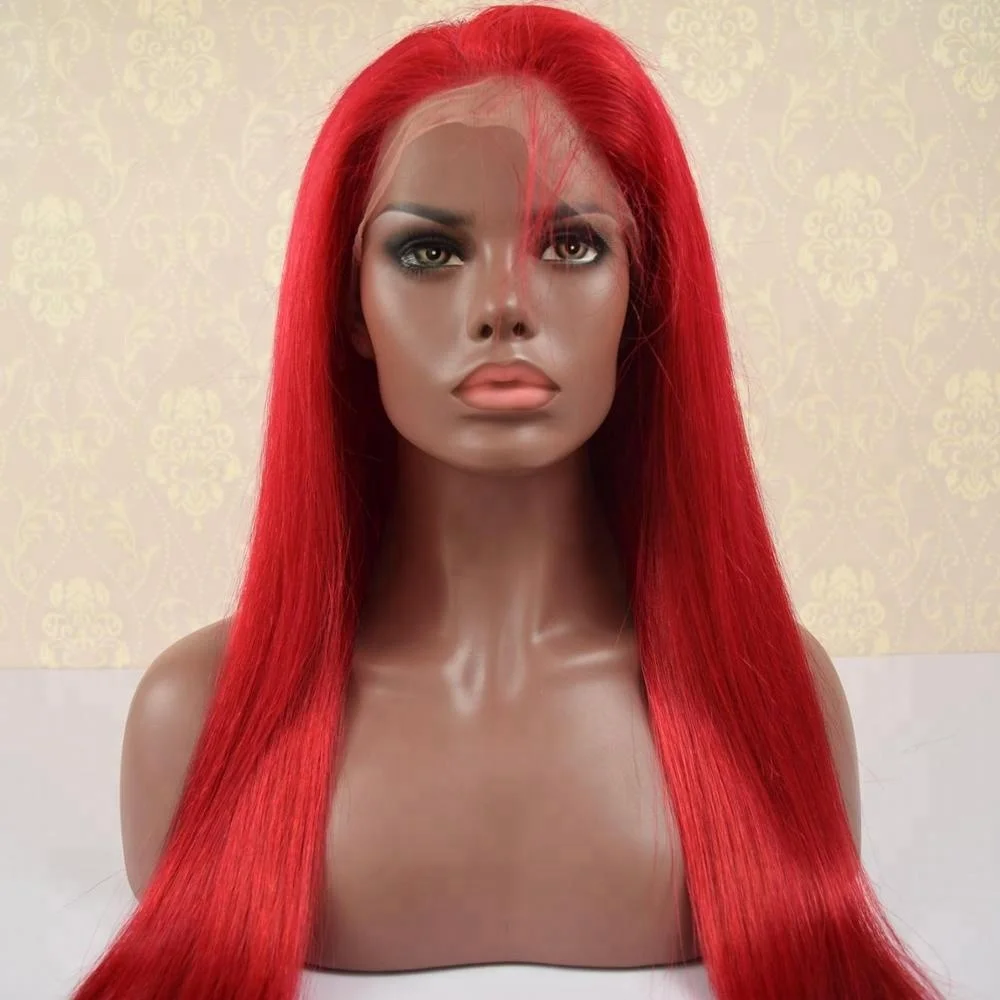 Wholesale China Vendor Factory Price 20inch Brazilian Virgin Human Hair Red Color Full Lace Wig With Baby Hair For Black Women