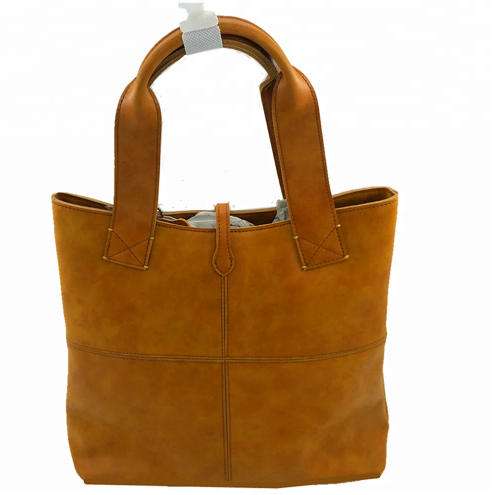 Factory Price Women Brown Leather Tote Bag For Shopping