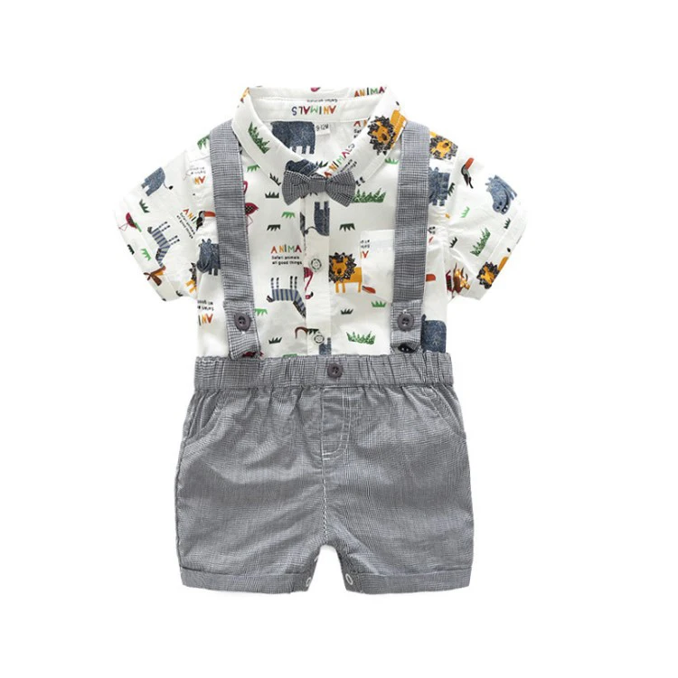 

New Arrival Wholesale Baby Boy Overall Clothe Set With Bow Tie Overalls For Boys, White