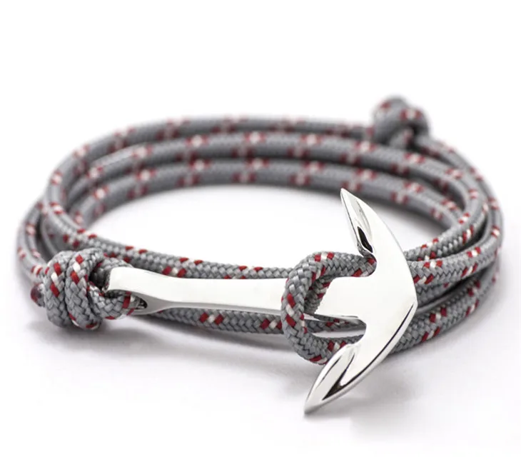 

High quality nylon rope adjustable anchor stainless steel bracelet jewelry, Grey/black/purple/yellow/red/blue/green