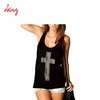 cheap white black rhinestone long logo singlet women