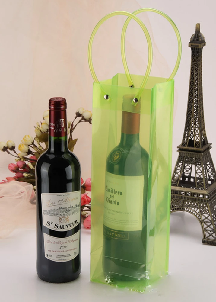 2 Bottles Pvc Packaging Bag With Handle Carried Plastic Wine Cooler Bag