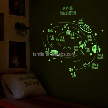 easy peel and stick solar system nursery wall stickers,luminous glow