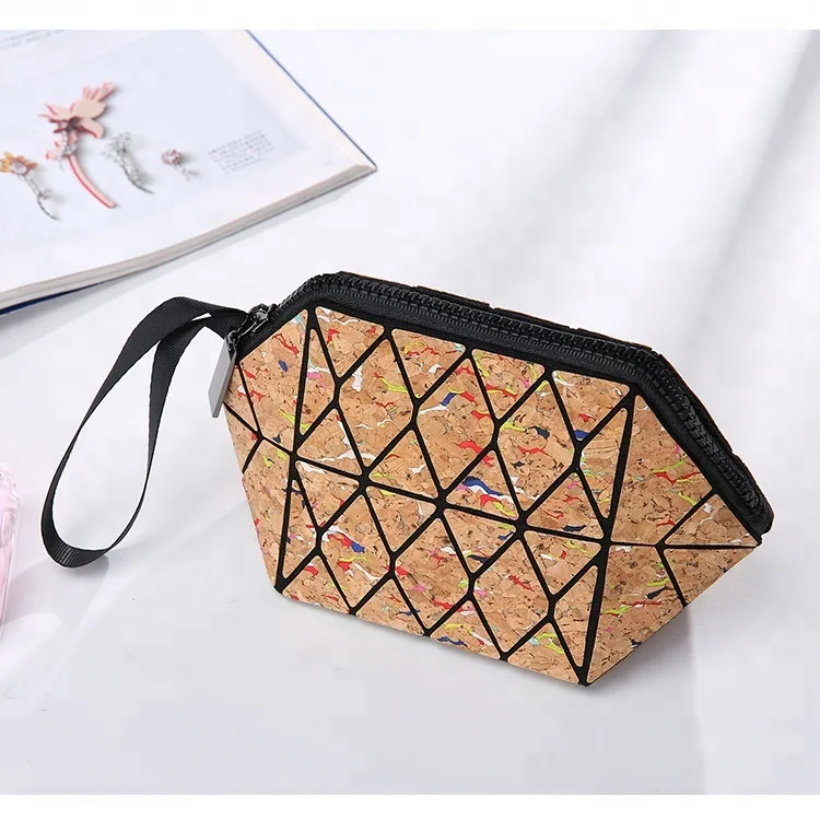 

Boshiho new custom fashion travel vegan makeup bag pu cork cosmetic case, Natural cork travel toiletry bags