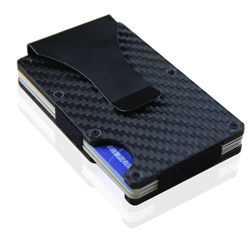 

amazon hot sale carbon fiber credit card holder wallet Aluminum alloy RFID blocking money clip, Black