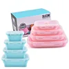 BPA Free Collapsible Silicone Food Storage Containers 4 Pack Lunch Bento Box for Camping Hiking