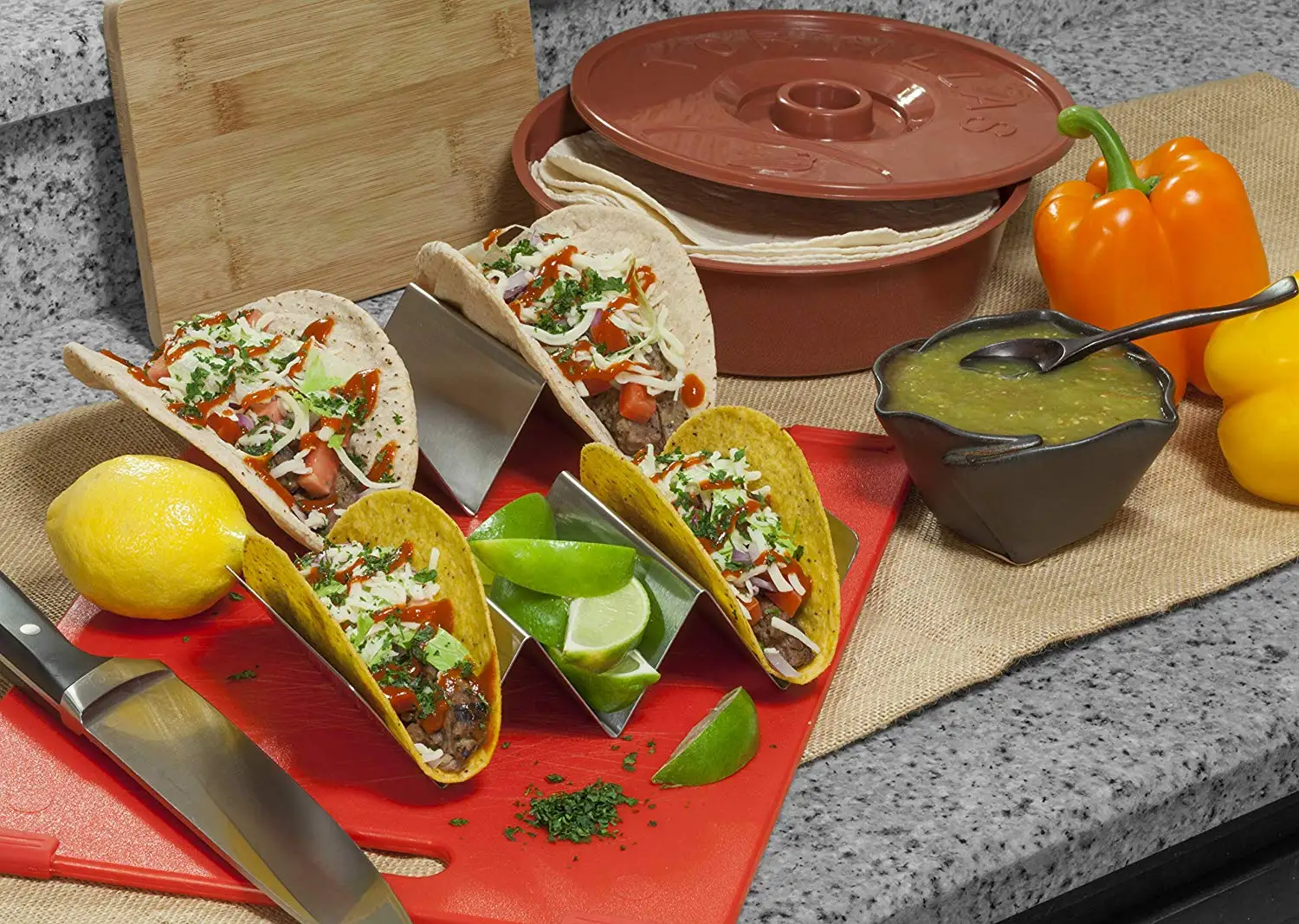 Stainless Steel Taco Holder Stand,Tortilla Warmer Combo Tortilla Keeper