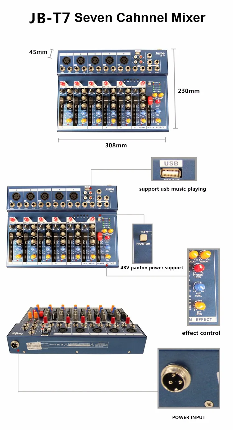 Jusbe 12v 7 Channel Mixer Audio Dsp Professional Digital Audio Mixer