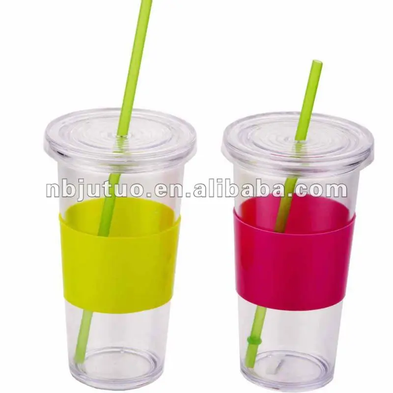 24oz plastikbecher mit deckel und strohhalm-Becher und