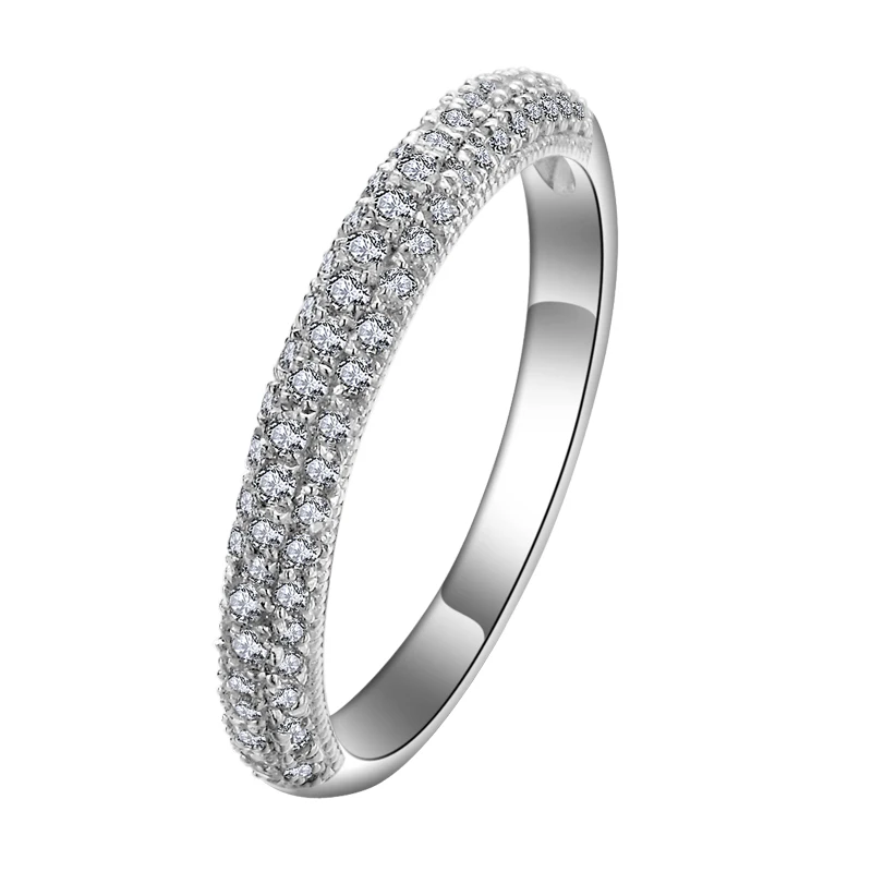 

Luxury Elegant Lady 925 sterling silver Three Row Half Circle CZ Diamond Eternity Ring