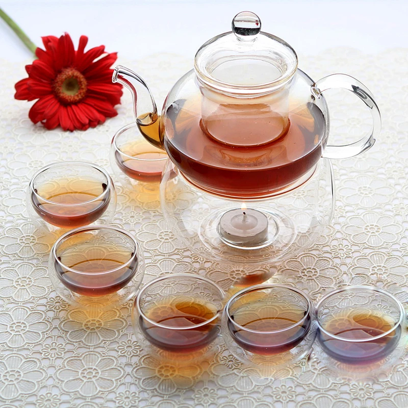 Factory sale ! Glass Tea Set teapot 600ml + 6 x double