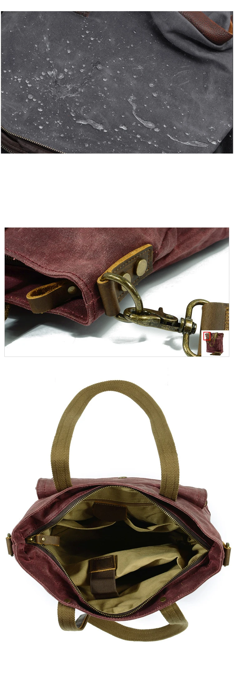 Vintage retro waxed canvas waterproofing daily ladies handbag hand shoulder tote shopping bag