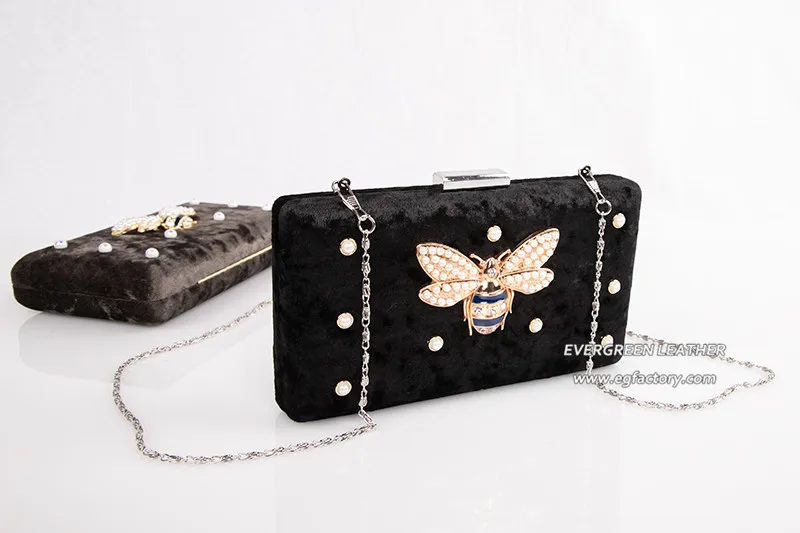 High Quality Butterfly Decoration Suede Evening bag With Pearls EB964